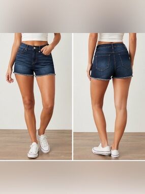 1822 Denim Dark Blue mid-Rise Frayed Hem Jean Shorts/ woman’s 8